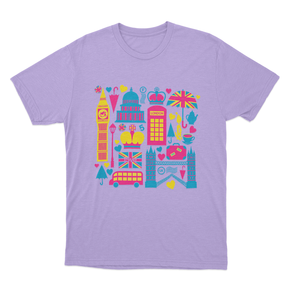 F5ve London Icons Collage Unisex T Shirt Purple F5ve London Icons Collage Unisex T Shirt Purple