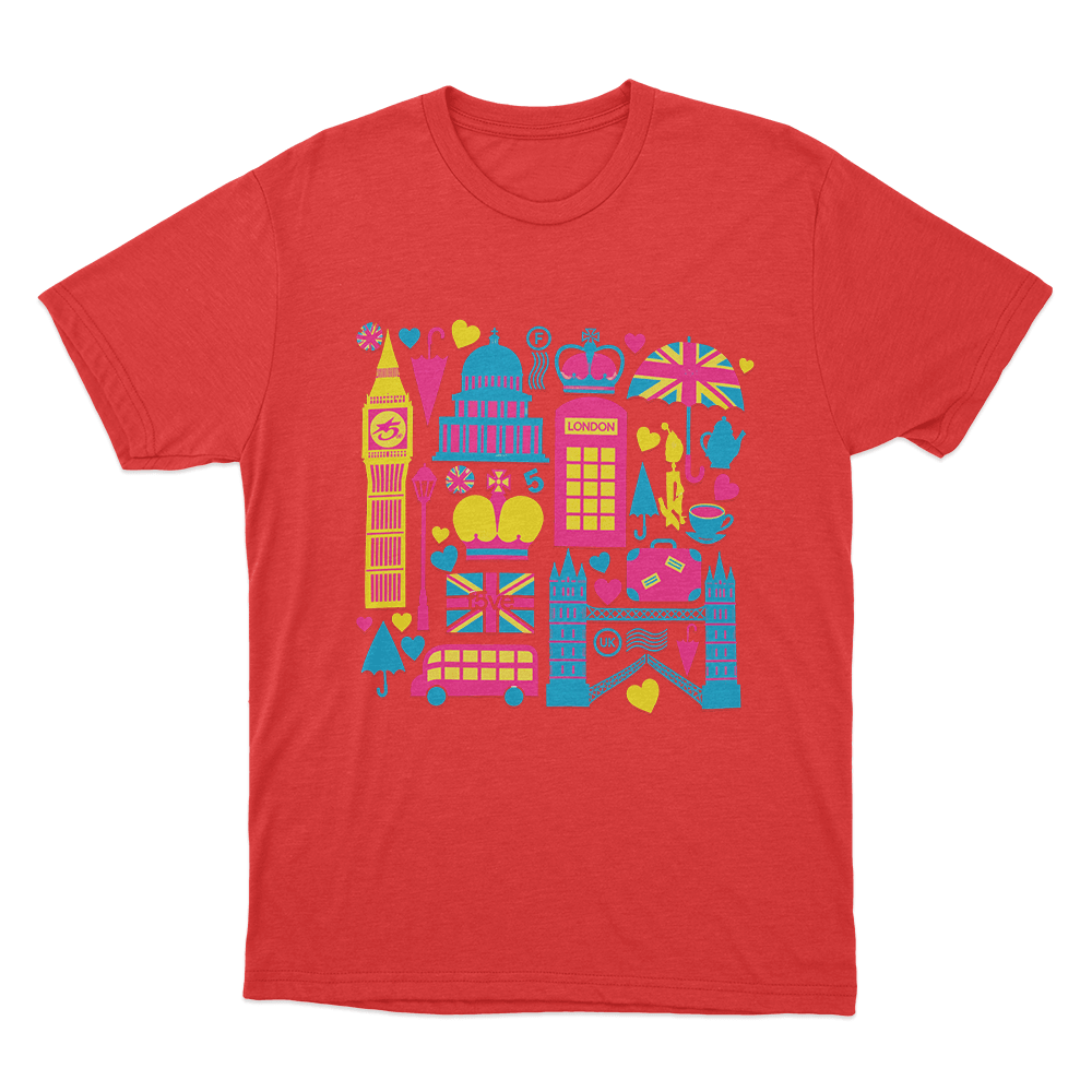 F5ve London Icons Collage Unisex T Shirt Red F5ve London Icons Collage Unisex T Shirt Red