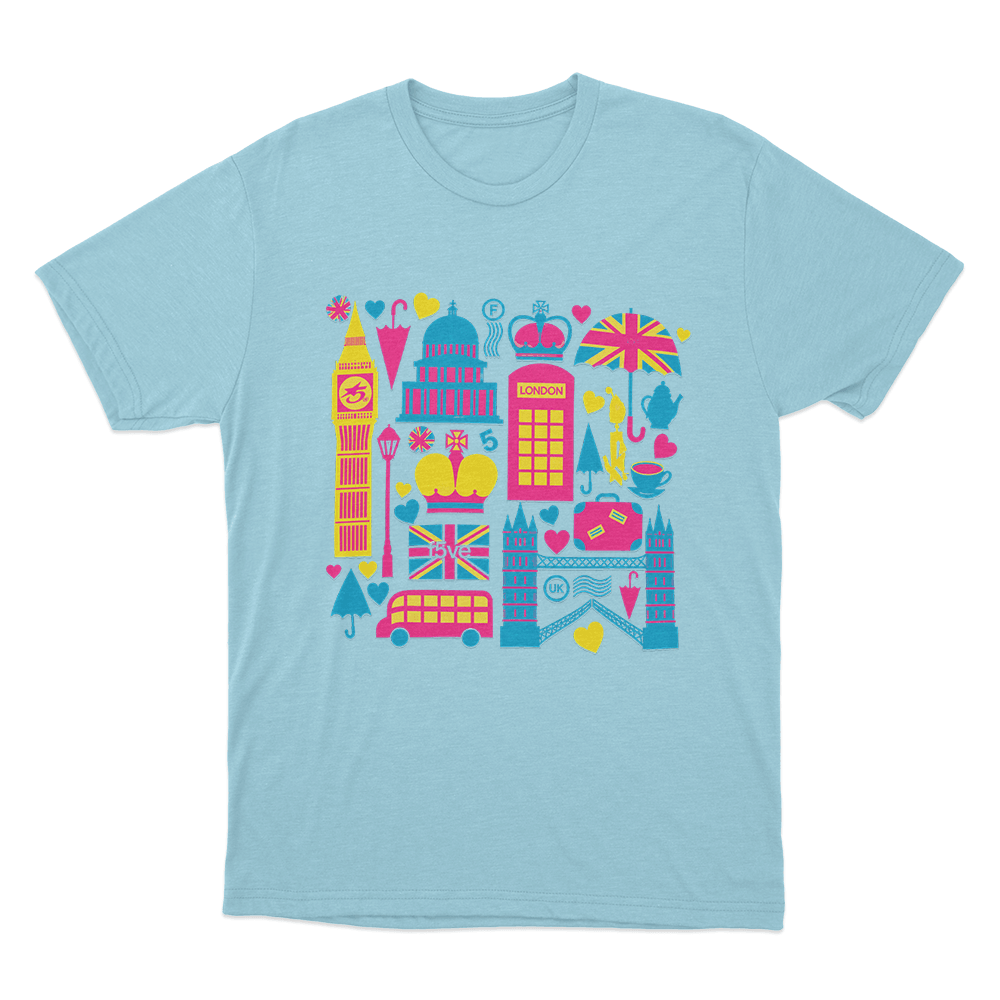 F5ve London Icons Collage Unisex T Shirt Sky Blue F5ve London Icons Collage Unisex T Shirt Sky Blue