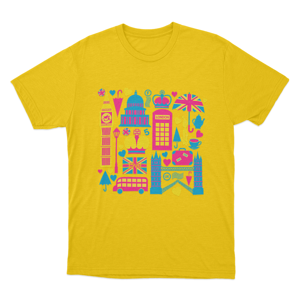 F5ve London Icons Collage Unisex T Shirt Yellow F5ve London Icons Collage Unisex T Shirt Yellow